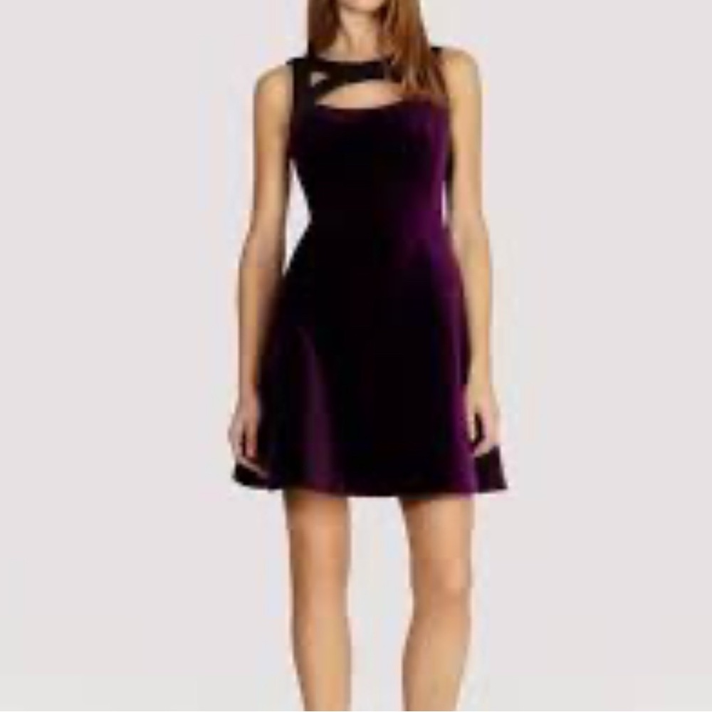 Karen Millen Mini  A-Line Velvet Cut Out MINI Purple Dress US 2